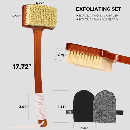 ICANdOIT Stiff Sisal Back Scrubber Shower Brush with Face Exfoliator - Firm Bristles