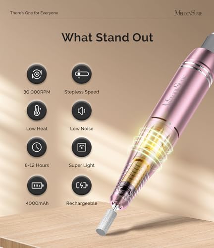 Pink MelodySusie Clip-On Cordless Nail Drill 30,000 RPM for Beginners