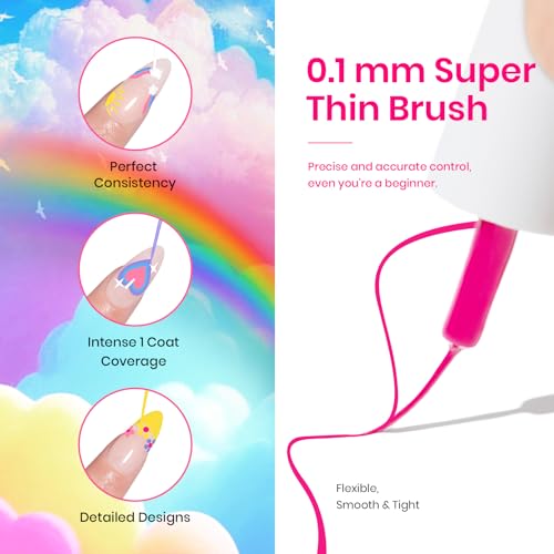 Beetles Rainbow Gel Liner Nail Art Set - 12 Neon Colors with Brush (Variation C - Multicolor 12-2)