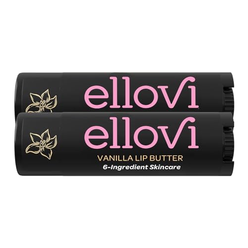 Ellovi Natural Lip Butter Lip Balm - Vanilla - Pure Enough to Eat - Made With Just 6 Vegan Ingredients - 100% Natural & Organic Moisturizing Lip Care for All Day Hydration (2-Pack)