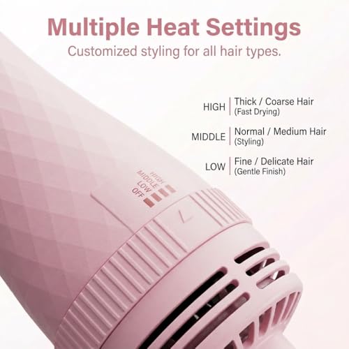 Professional 4-in-1 Titanium Ionic Hair Dryer Brush Volumizer for Medium to Long Hair - Pink