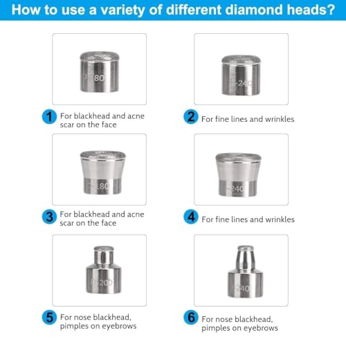 Diamond Dermabrasion Head, Microdermabrasion 6 Tips, Facial Exfoliator Tool for Home