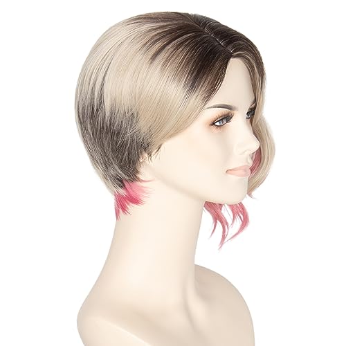 Miss U Hair Short Blonde Pink Ombre Wig with Dark Roots - Cosplay & Costume Hair