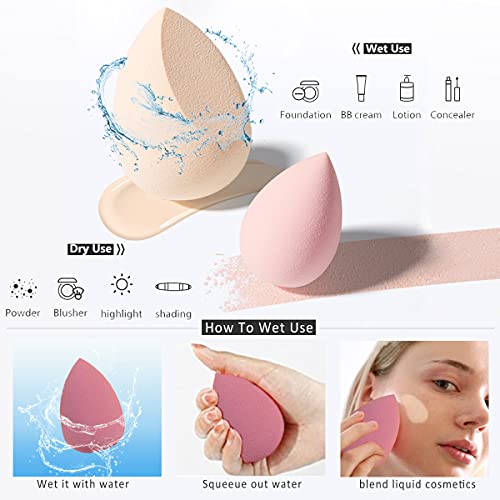 8 Pcs Makeup Sponges Blender Set & 2 Holder - Beauty Sponge Foundation Blending Blender with 1 Sponge Holder and Egg Case, Flawless for Cream, Powder and Liquid