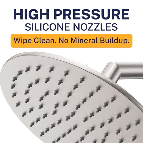 8 Inch Solid Metal Rainfall Shower Head - Brushed Nickel, 2.5 GPM High Flow, Easy Install