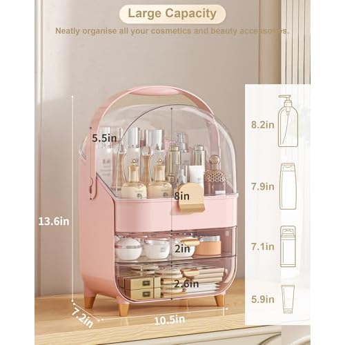 Makeup Organizer Countertop, Skincare Holder Bathroom Counter Organizer, Storage Box Cosmetic Display Cases, Teen Girl Gifts Make up Organizers for Vanity, Dresser (Pink) | Skincare Holder, Teen Girl Gifts, Trendy Stuff, Make up Organizers