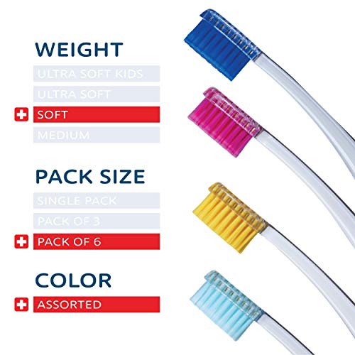 Adult Soft Swiss Toothbrush Set - Gentle Cleaning, 6-Pack