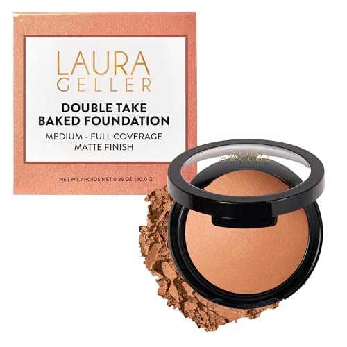 LAURA GELLER Double Take Powder Foundation - Matte Finish Sand - Buildable, Vegan, Handmade in Italy, Sensitive Skin