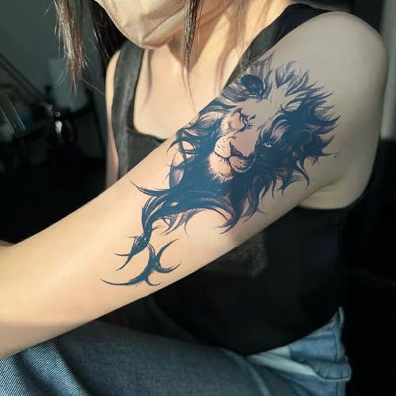 2 Sheets Semi Permanent Waterproof Temporary Tattoos, Lasts 1-2 Weeks, Realistic Look, No Adhesive, No Reflection Adult Body Art Stickers, Lion Tiger Arm