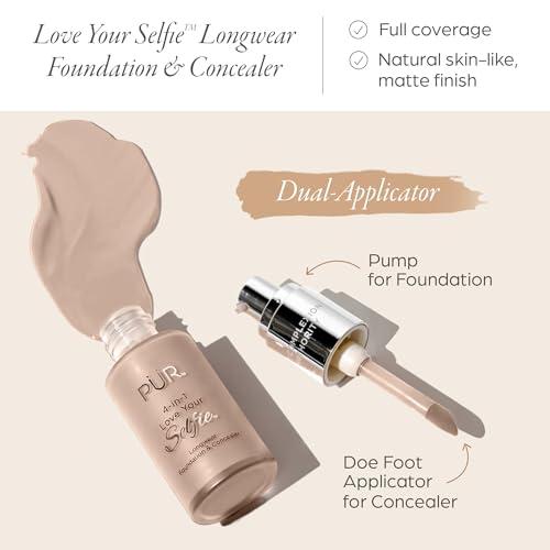 P?R MINERALS 4-in-1 Love Your Selfie Foundation & Concealer - Longwear Full Coverage Liquid Makeup Foundation with Hydrating Blend for Refined-Looking, Natural Beauty Glow, Skin Texture & Tone