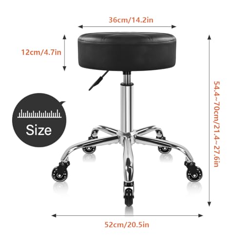 Black Nine-Grid Salon Stool with Wheels - Adjustable Height Swivel Chair with Thick Cushion