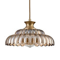 Vintage Amber Glass Pendant Light with Adjustable Brass Chain - Floral Design