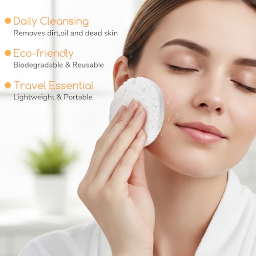 SHENLIU 300pcs Compressed Facial Sponges, White Disposable Round Soft Face Exfoliating Pads for Washing Face Cleansing Exfoliating Esthetician Makeup Removal Travel