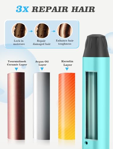 Casavok 1 Inch Blue Mini Travel Curling Iron - Dual Voltage with European Plug Adapter