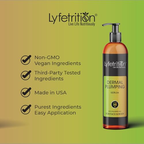 Lyfetrition Dermal Plumping Complex | 12 oz large Bottle | Anti-Ageing Serum Enriched with Vitamin C and Hyaluronic Acid