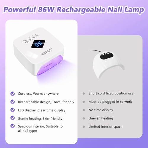 Cordless Rechargeable UV LED Nail Lamp,LKE 86W UV Light for Gel Nails UV Nail Light Nail Dryer with 3Timer Setting Display Auto Sensor Professional Quick Dry Gel Polish (S10)