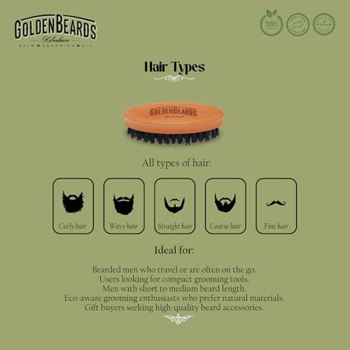 Golden Beards Travel Beard Brush ? Pear Tree Wood Handle & Natural Boar Bristles ? Compact Grooming Tool That Fits in Your Bag, Perfect for Beard Maintenance on the Go