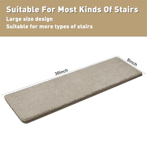 Cream Gray Carpet Stair Treads 8 x 30 Inches - 14 Pcs Ultra Plush Non-Slip Home Safety