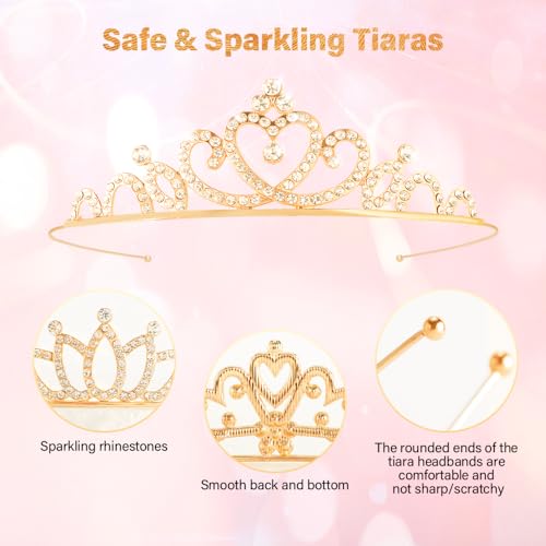 TOBATOBA Gold Princess Tiara Set for Women & Girls, Sparkling Rhinestone Crowns, Wedding & Party Headbands