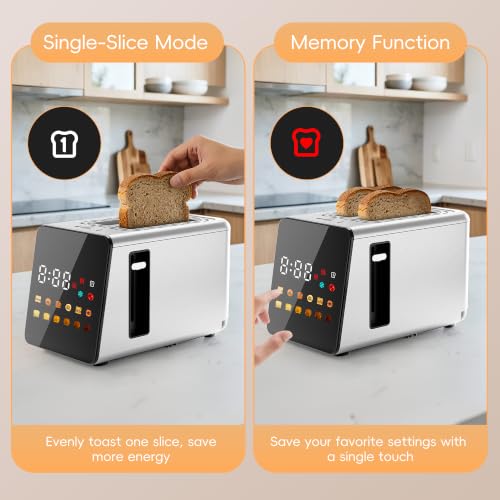 WUNLY Platinum Smart Touchscreen 2-Slice Toaster with Wide Slots & Memory