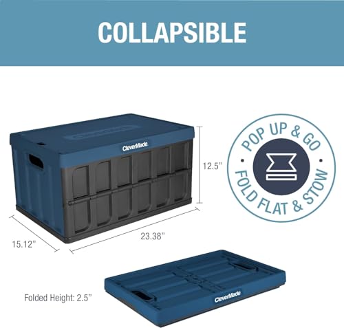 CleverMade Ocean Collapsible Storage Bins 62L 3 Pack, Heavy-Duty Plastic Crates