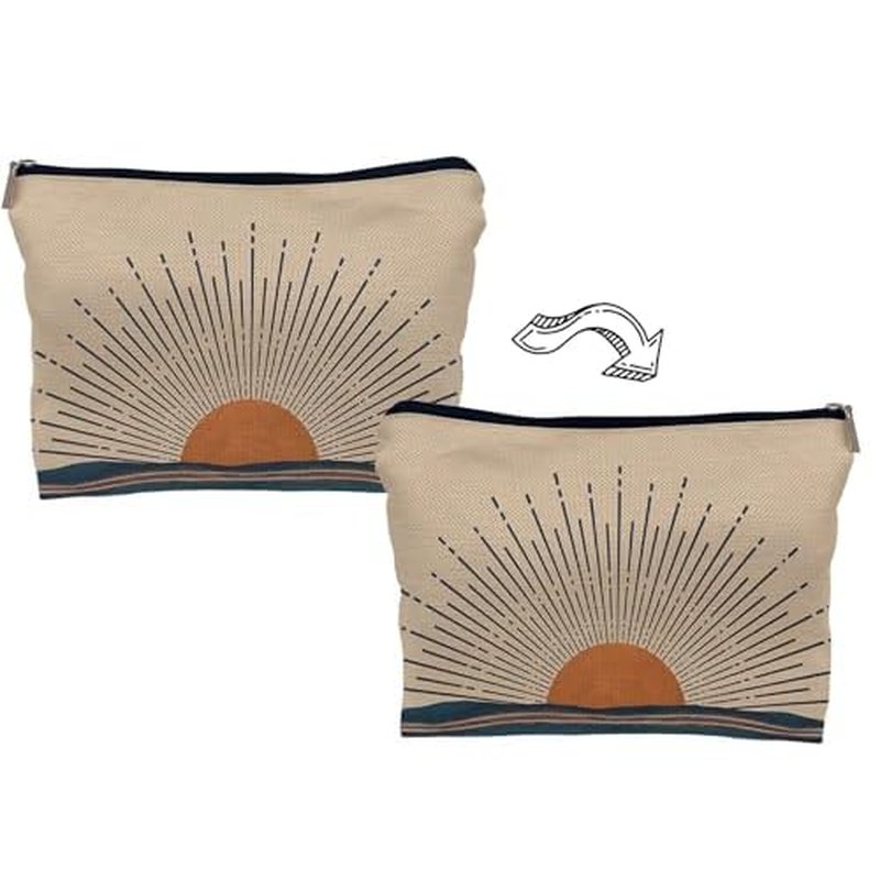 Abstract Boho Sunburst Sunrise Sunset Ocean Landscape Makeup Bag, Mid-Century Modern Art Cosmetic Bag for Women Girls, Travel Makeup Bag, Gift for Boho Lovers Teen Girls