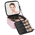 Relavel Travel Makeup Bag with LED Mirror - Detachable Dividers, Small Strip Variant