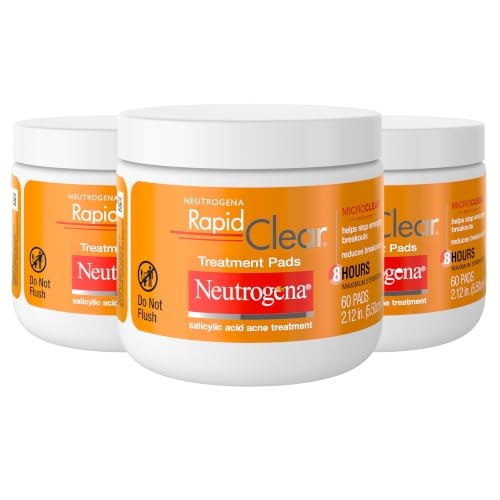 Neutrogena Rapid Clear Acne Face Pads 3 Pack of 60 Count - Maximum Strength