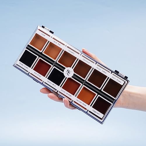 Narrative Cosmetics 12 Color Dark Flesh Tone Alcohol Activated Makeup Palette for Special Effects - Waterproof Dark Flesh Tone Makeup for Professional Makeup Artists