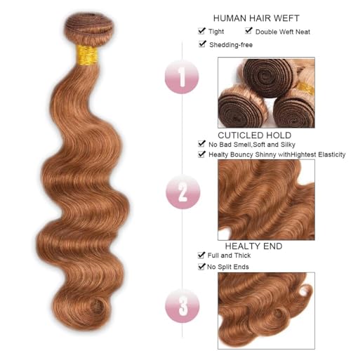 Brown Human Hair Bundles 28 Inch Body Wave - 30# Virgin Hair, Double Weft, 100G/PC, Unprocessed Brazilian