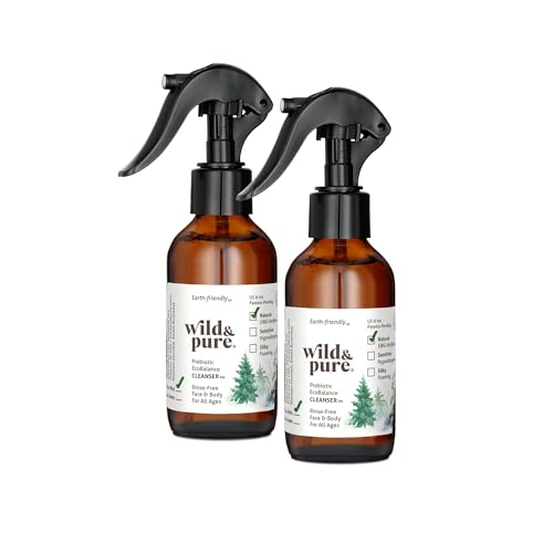 Natural Body Wash Spray 4oz Pack of 2 – Rinse-Free Deodorizer & Moisturizer, pH Balanced, Microbiome-Friendly, Plant-Based, Refillable