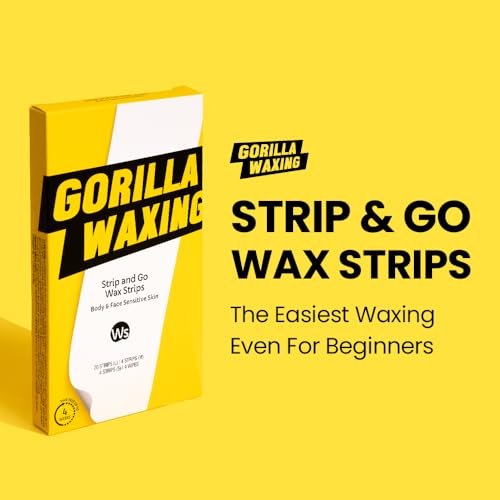 Gorilla Waxing Korean Strip & Go Wax Strips Kit, 50 Multi-Size Sugaring Wax Strips + Calming Serum Wipes, Ready-to-Use Hair Removal for Face & Body, Suitable for Sensitive Skin, Korean Skin Care, MEGA