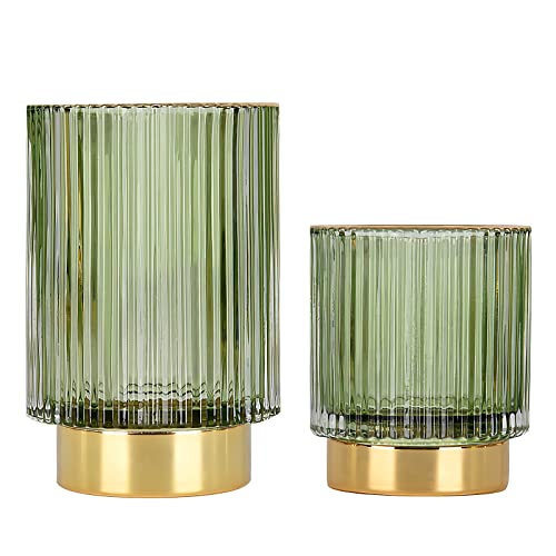 DASITON Makeup Brush holder Organizer, Crystal Cosmetic Makeup Brush Glass Brushes Storage Holder, Vintage Make Up Brush Cup Pen Pencil Holder striped vase(Green S+L)