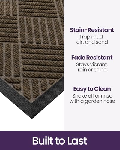 Diamond Brown Rubber Entry Doormat 36x60 for Front Door - Weatherproof