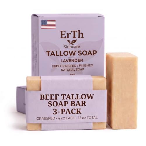 All-Natural Grass-Fed Tallow Soap Bars - Gentle Lavender Scent, Pack of 3
