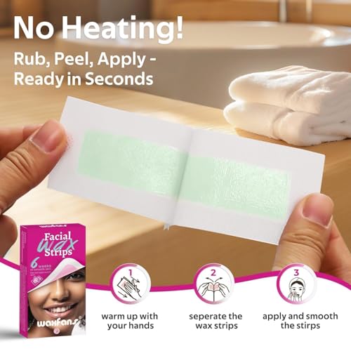Waxfans Wax Strips for Hair Removal, 60 Counts Facial Wax Strips for Face,Eyebrow,Body,Bikini, Easy at Home Waxing Kit for Women with Sensitive Skin, Long-Lasting Cera Depilatoria Waxing Strips (Red)
