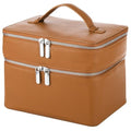 OMISTAR Brown Large Capacity Makeup Vanity Bag with Removable Liner Waterproof PU Leather