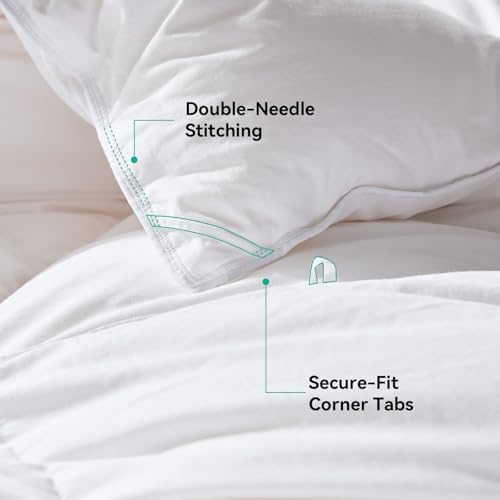 Oversized King Goose Feather Down Fiber Comforter - All-Season Fluffy Duvet with Corner Loops - White