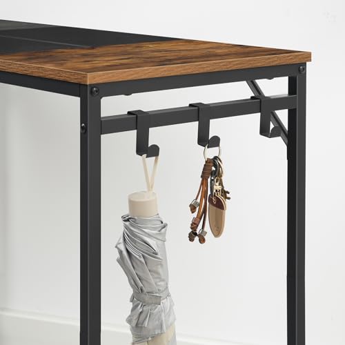 Small Computer Desk with Power Outlet & USB Ports - Rustic Brown + Black, 39.3W x 15.7D x 30.3H, Easy Assembly