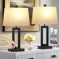 Black Bedside Table Lamp Set of 2 with USB & Type-C Ports - Modern Nightstand Lamps with Fabric Shades - White & Black Variation