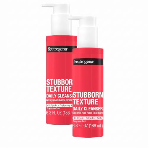 Neutrogena Stubborn Texture Daily Acne Face Wash - Pack of 2, Salicylic & Glycolic Acids, Fragrance-Free, 6.3 fl oz