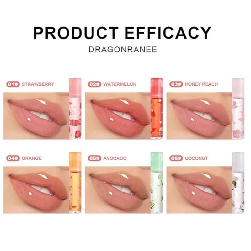 6 Pcs Fruit Lip Oil, KTouler Hydrating Lip Glow Oil Lip Gloss, Long-lasting Nourishing Moisturizer Lipstick Set