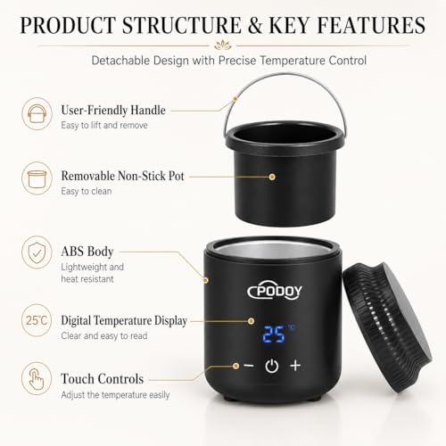 Podoy Black Mini Wax Pot Warmer for Facial & Body Hair Removal Travel Size