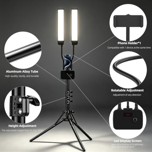 Dual Arm Tattoo & Lash Light with Tripod & Phone Holder - 45W Studio Lighting