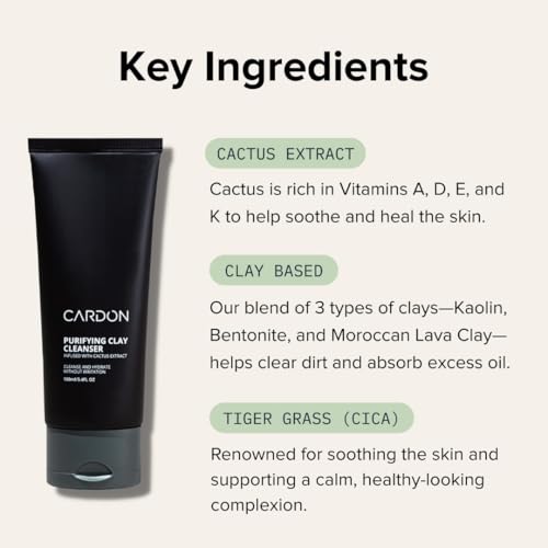 Men's Purifying Clay Face Wash with Cactus & Natural Ingredients - 3.4 fl oz - Gentle Deep Pore Cleansing