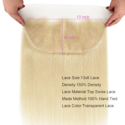 KAFEIER 613 Blonde Lace Frontal Closure 13x6 Transparent HD Swiss Lace Straight Virgin Remy Human Hair - 12 Inch, Variation 613# 13X6 Closure ST