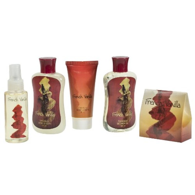 Bath and Body Gift Basket For Women and Men French Vanilla Bath & Body Collection Gift Curio, Includes Shower Gel, Bubble Bath, Body Lotion & More ? Mother's Day Gift for Mom