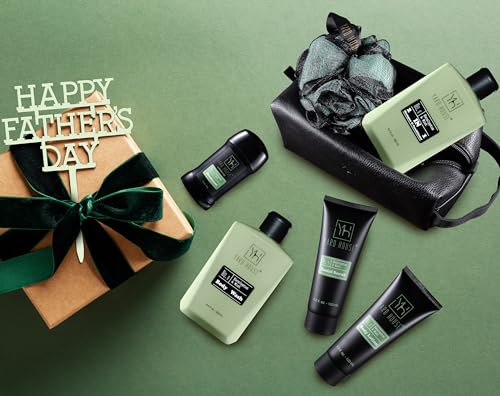 Men's Grooming Gift Set with Eucalyptus & Mint - 7-Piece Luxury Bath & Body Kit in Leather Toiletry Bag