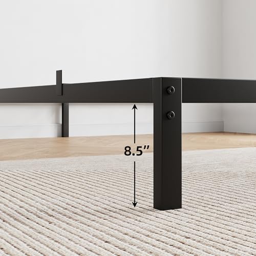 Queen Bed Frame with Under-Bed Storage - 10 Inch, Black, Sturdy & Modern