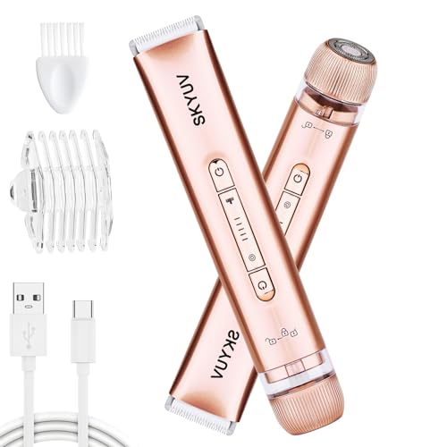 Bikini Trimmer for Women, SKYUV 2 in 1 Electric Razors Bikini Shaver, IPX7 Waterproof & Easy Cleaning, Ceramic Blade, USB Recharge, Cordless Body Hair Trimmer, Facial & Pubic Hair Removal